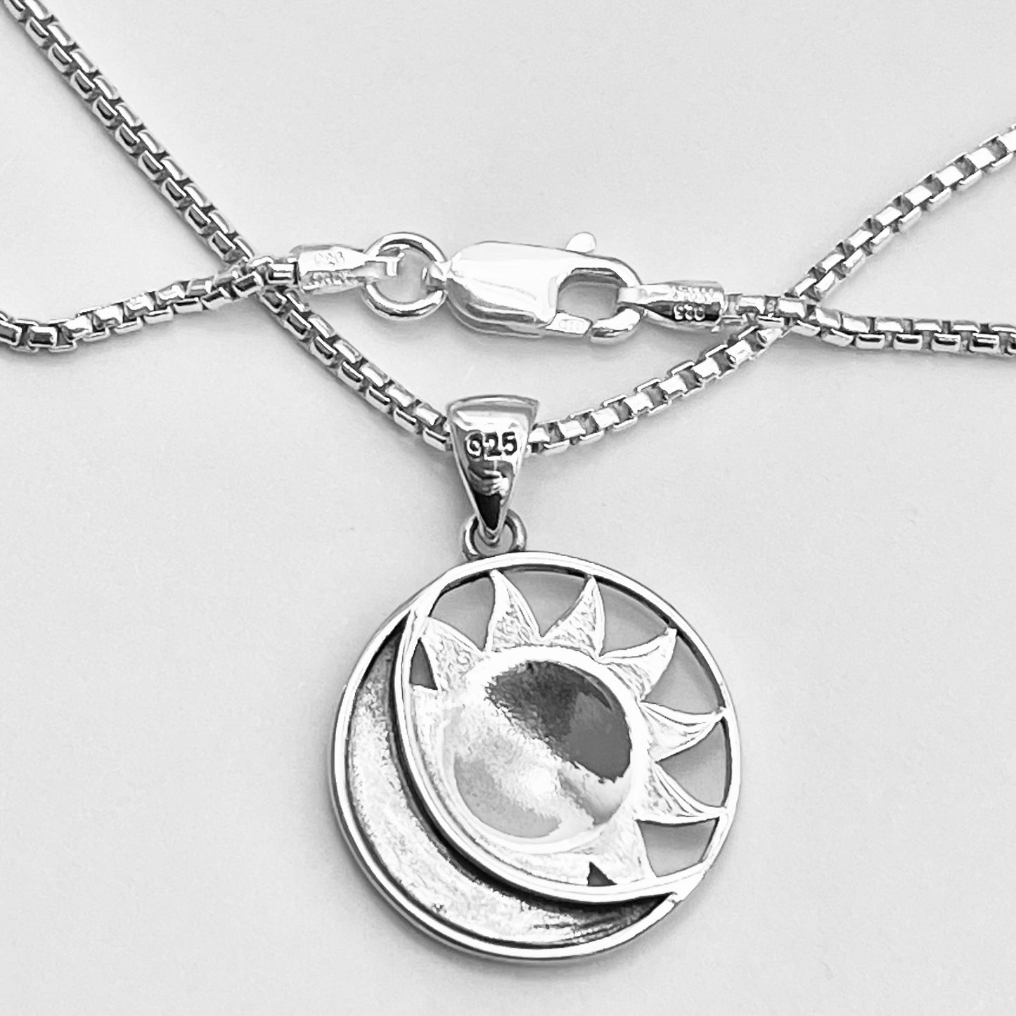 Sun and Moon Sterling Silver Pendant with Italian Silver Necklace, Celestial Necklaces