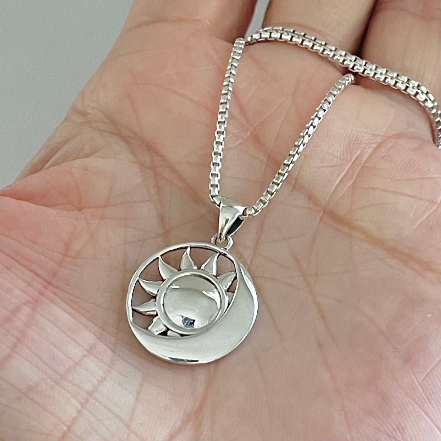 Sun and Moon Sterling Silver Pendant with Italian Silver Necklace, Celestial Necklaces