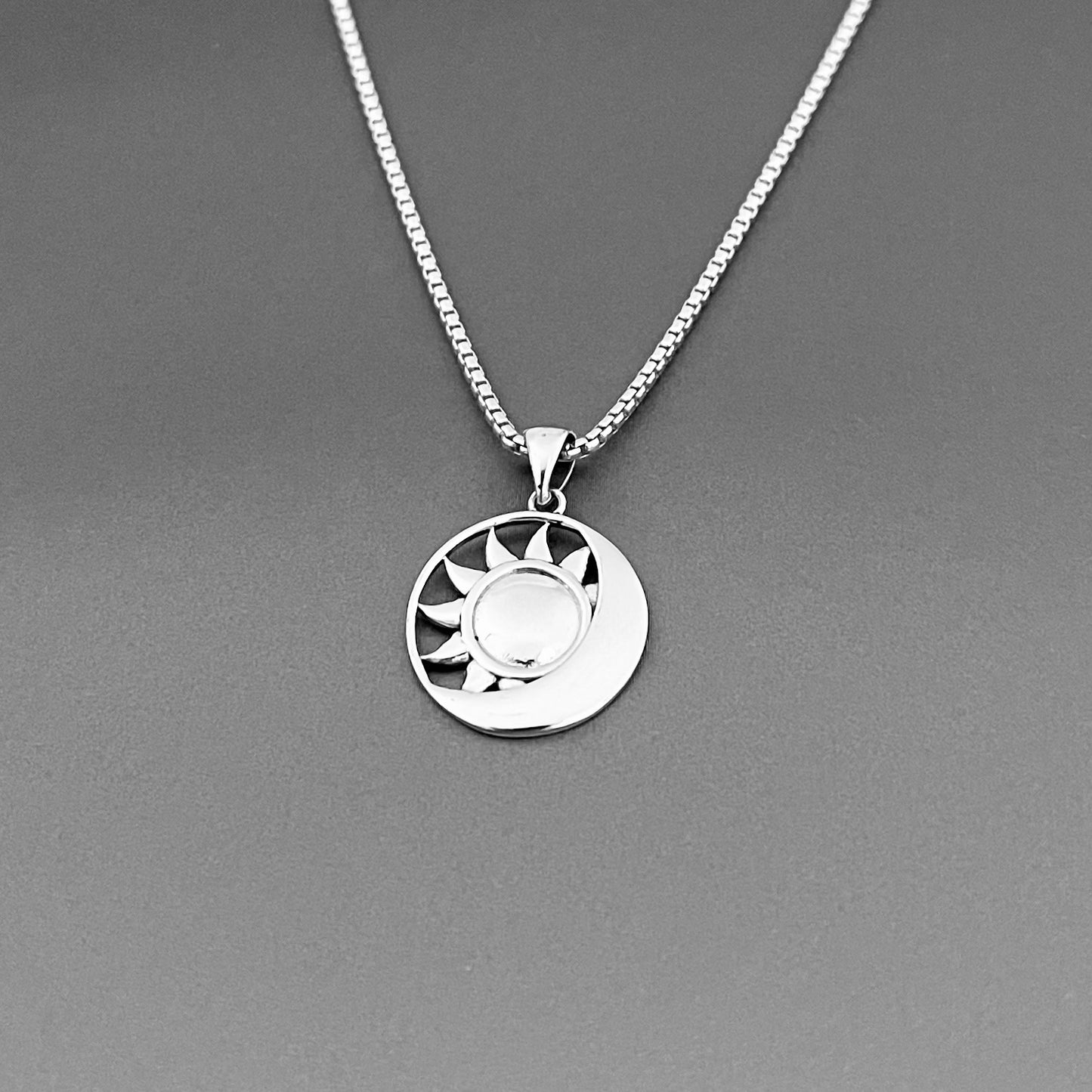 Sun and Moon Sterling Silver Pendant with Italian Silver Necklace, Celestial Necklaces