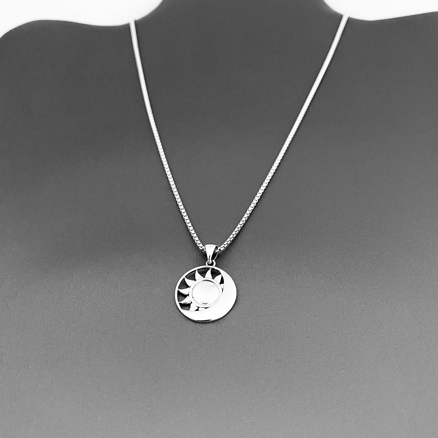 Sun and Moon Sterling Silver Pendant with Italian Silver Necklace, Celestial Necklaces