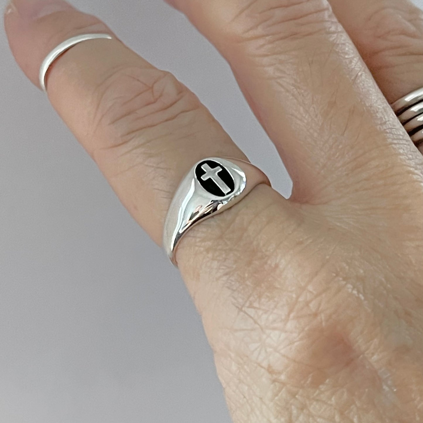 Sterling Silver Unisex Cross Ring, Religious Silver Rings, Christian Ring