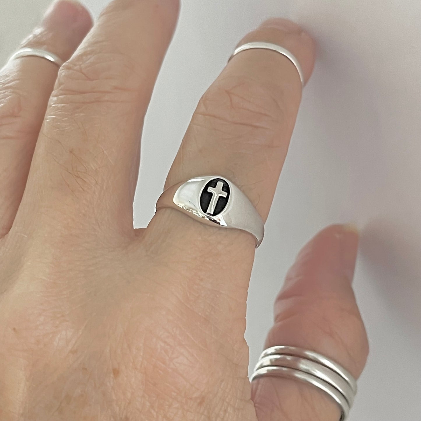 Sterling Silver Unisex Cross Ring, Religious Silver Rings, Christian Ring