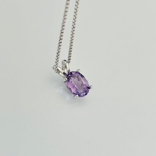 Sterling Silver Small Genuine Amethyst Necklace, February Birthstone Necklace, Silver Necklaces