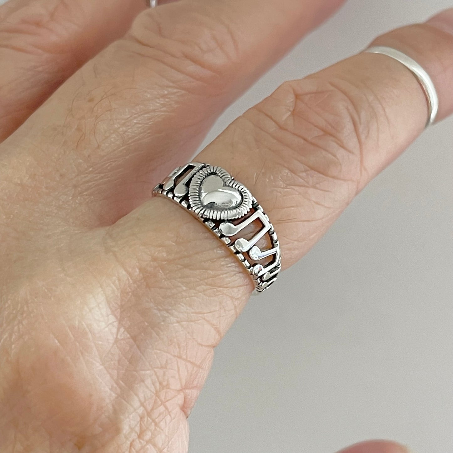 Sterling Silver Love Music Note Ring, Musical Ring, Silver Heart Rings, Clef Note Ring