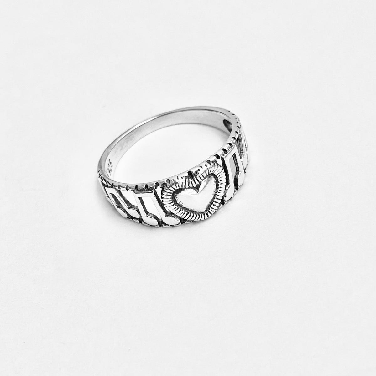 Sterling Silver Heart Music Note Ring, Musical Clef Notes Song Writer Silver Rings