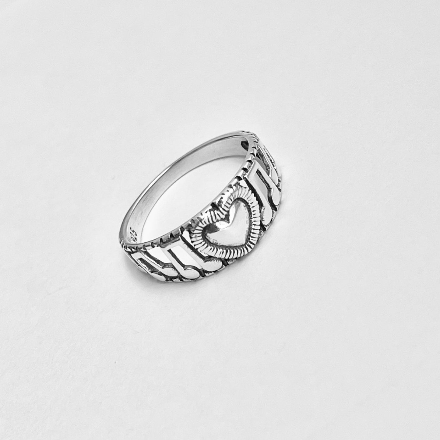 Sterling Silver Love Music Note Ring, Musical Ring, Silver Heart Rings, Clef Note Ring