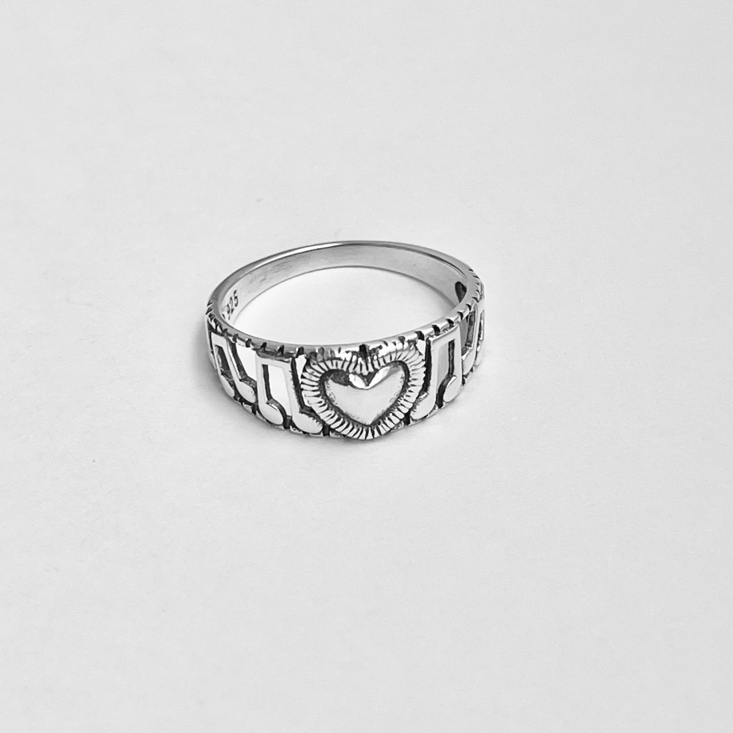 Sterling Silver Love Music Note Ring, Musical Ring, Silver Heart Rings, Clef Note Ring