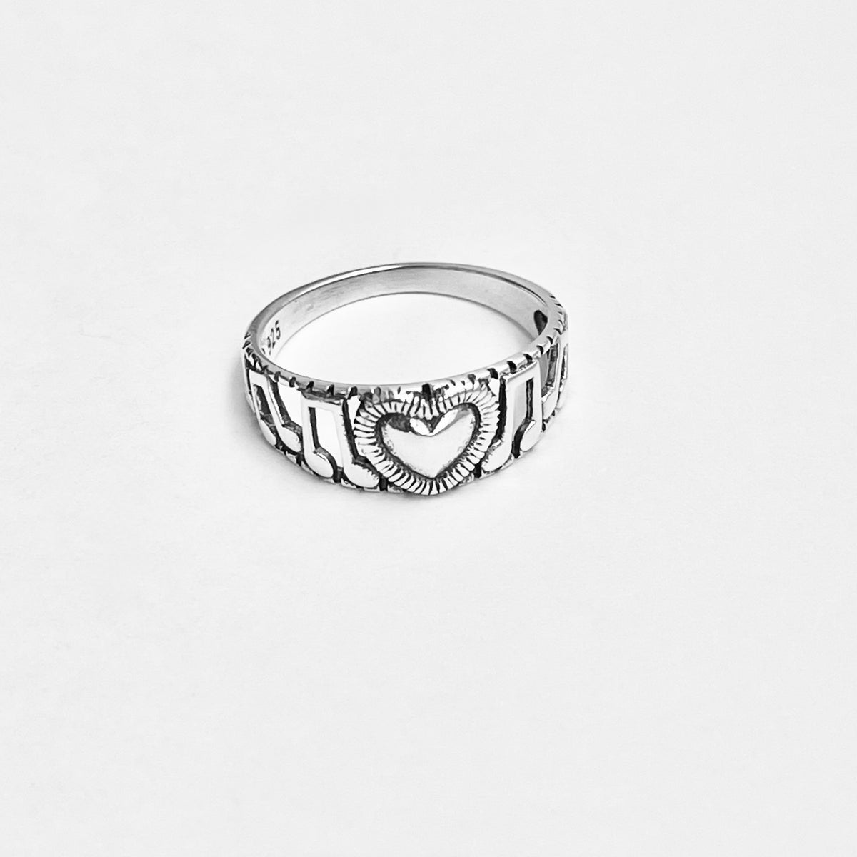 Sterling Silver Heart Music Note Ring, Musical Clef Notes Song Writer Silver Rings