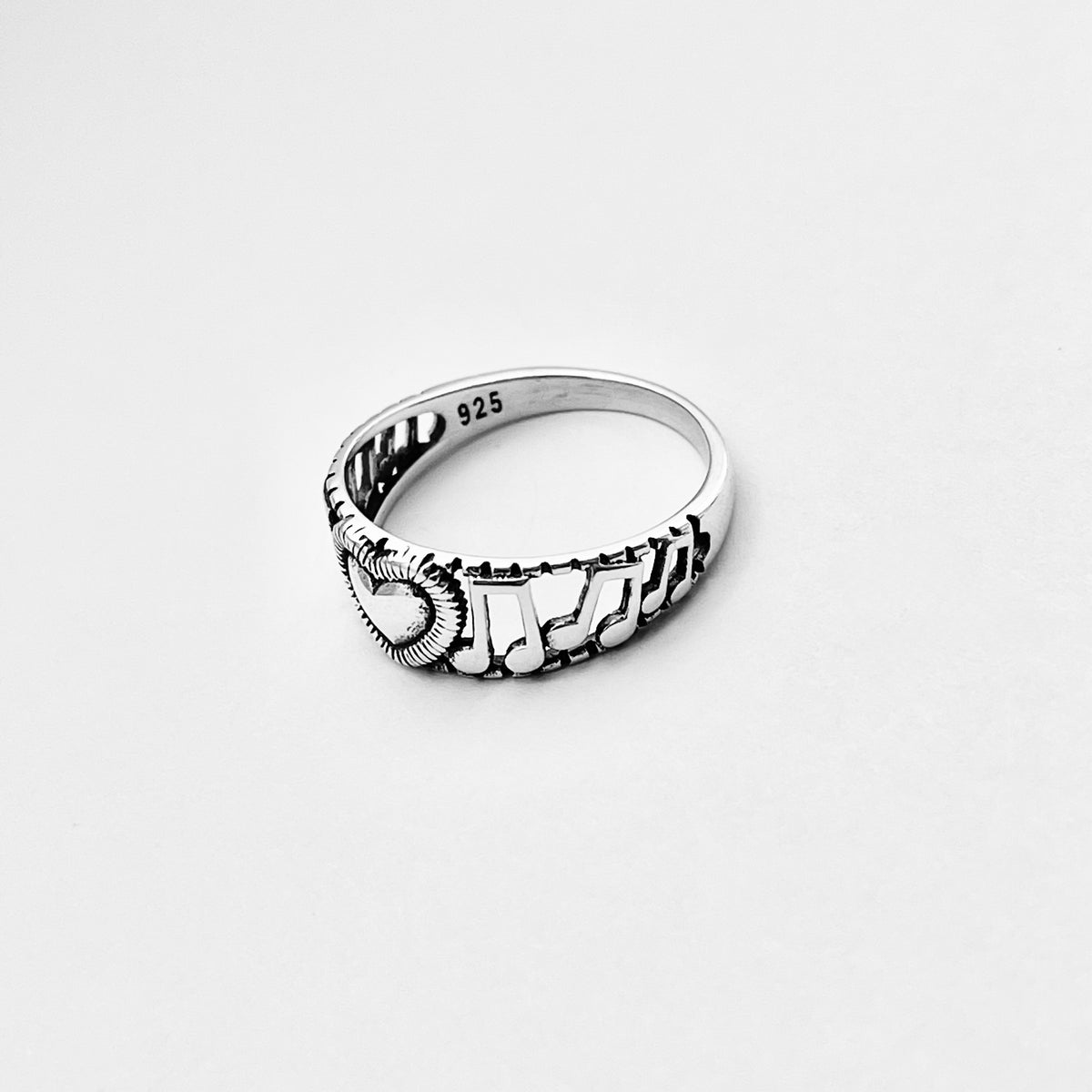 Sterling Silver Heart Music Note Ring, Musical Clef Notes Song Writer Silver Rings