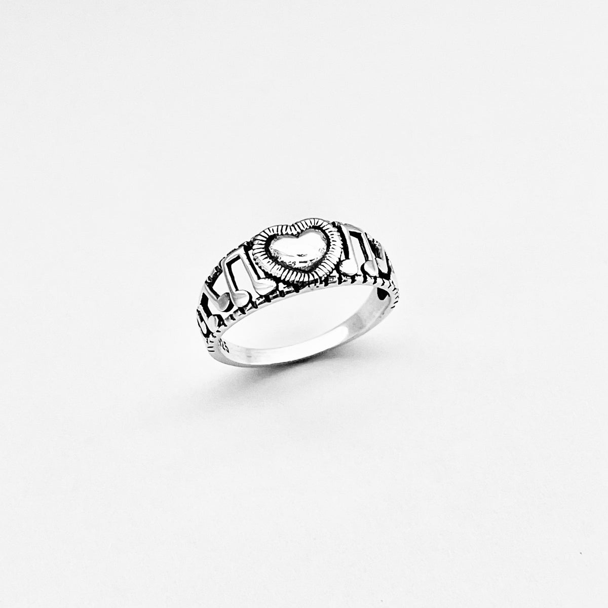 Sterling Silver Heart Music Note Ring, Musical Clef Notes Song Writer Silver Rings