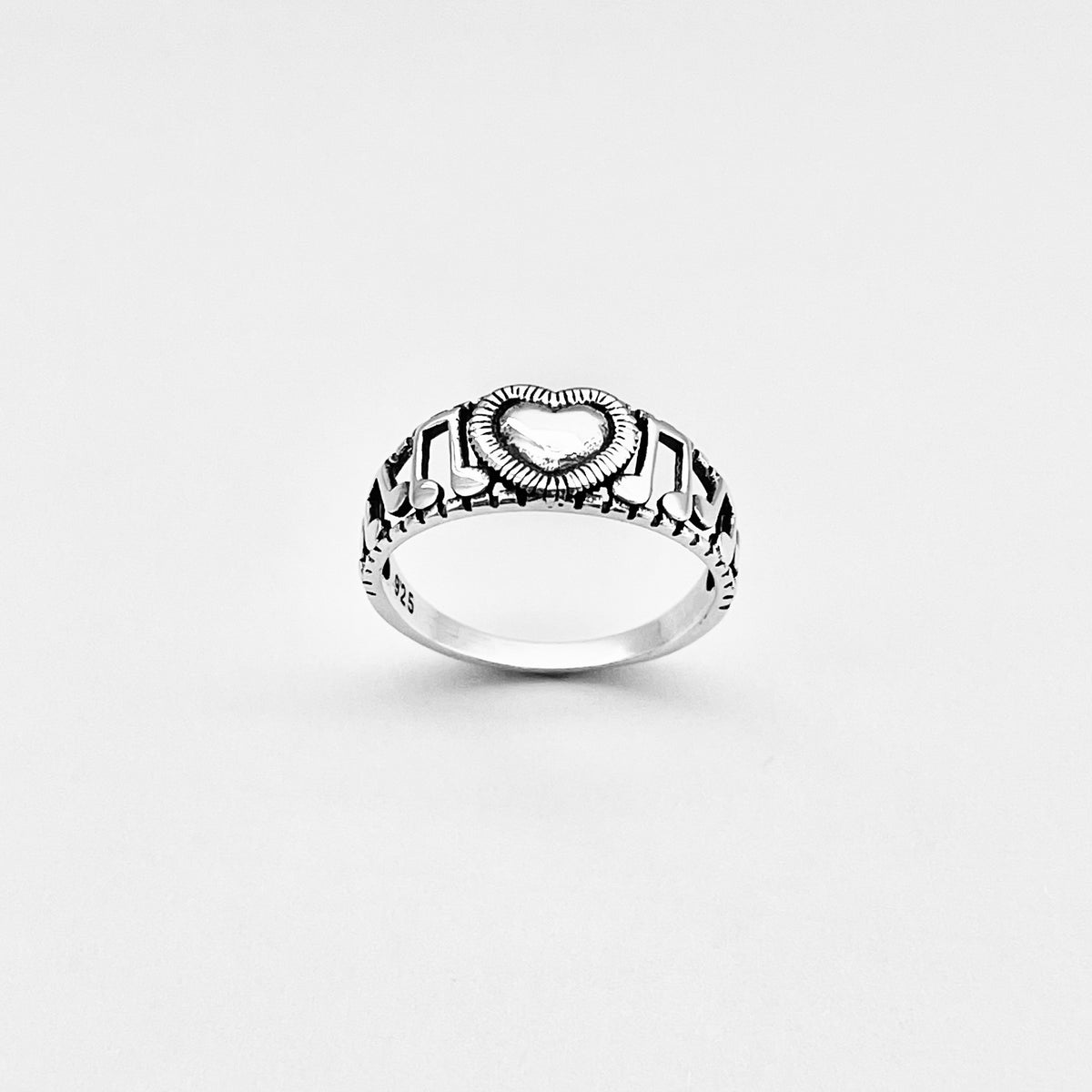 Sterling Silver Heart Music Note Ring, Musical Clef Notes Song Writer Silver Rings