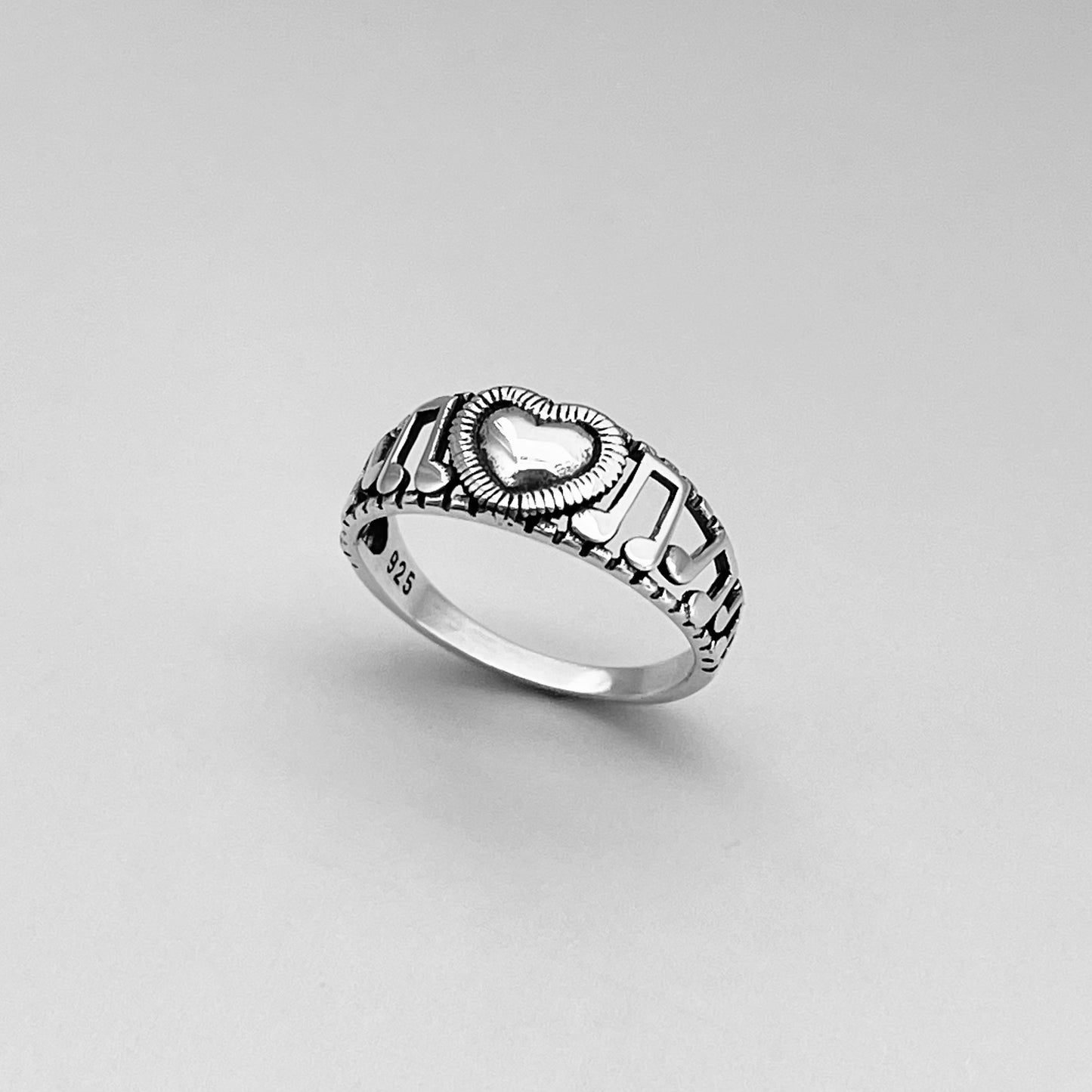 Sterling Silver Love Music Note Ring, Musical Ring, Silver Heart Rings, Clef Note Ring