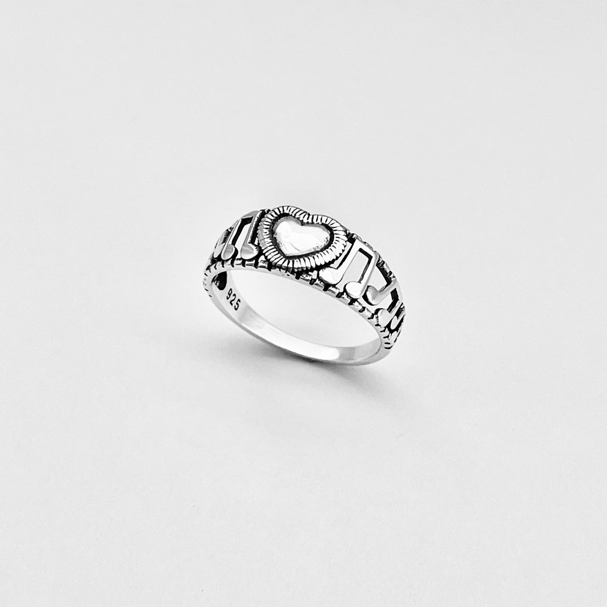Sterling Silver Heart Music Note Ring, Musical Clef Notes Song Writer Silver Rings