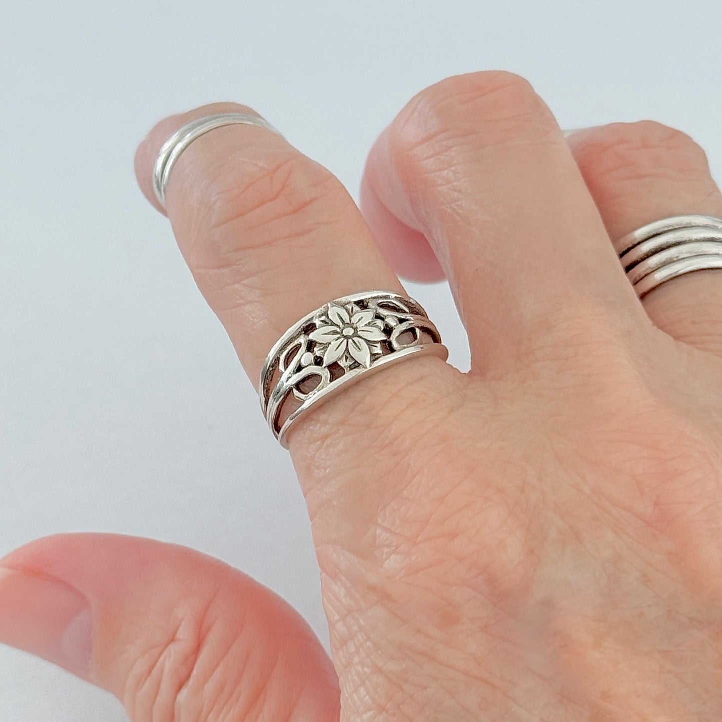 Sterling Silver Starflower Ring with Swirly | Ipheion uniflorum Flower, Floral Jewelry