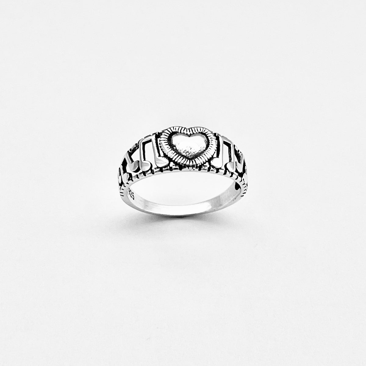 Sterling Silver Heart Music Note Ring, Musical Clef Notes Song Writer Silver Rings