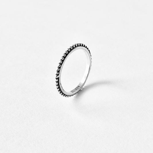 925 Sterling Silver Eternity Bali Style Bead Ring | Dainty Stackable Beaded Bands
