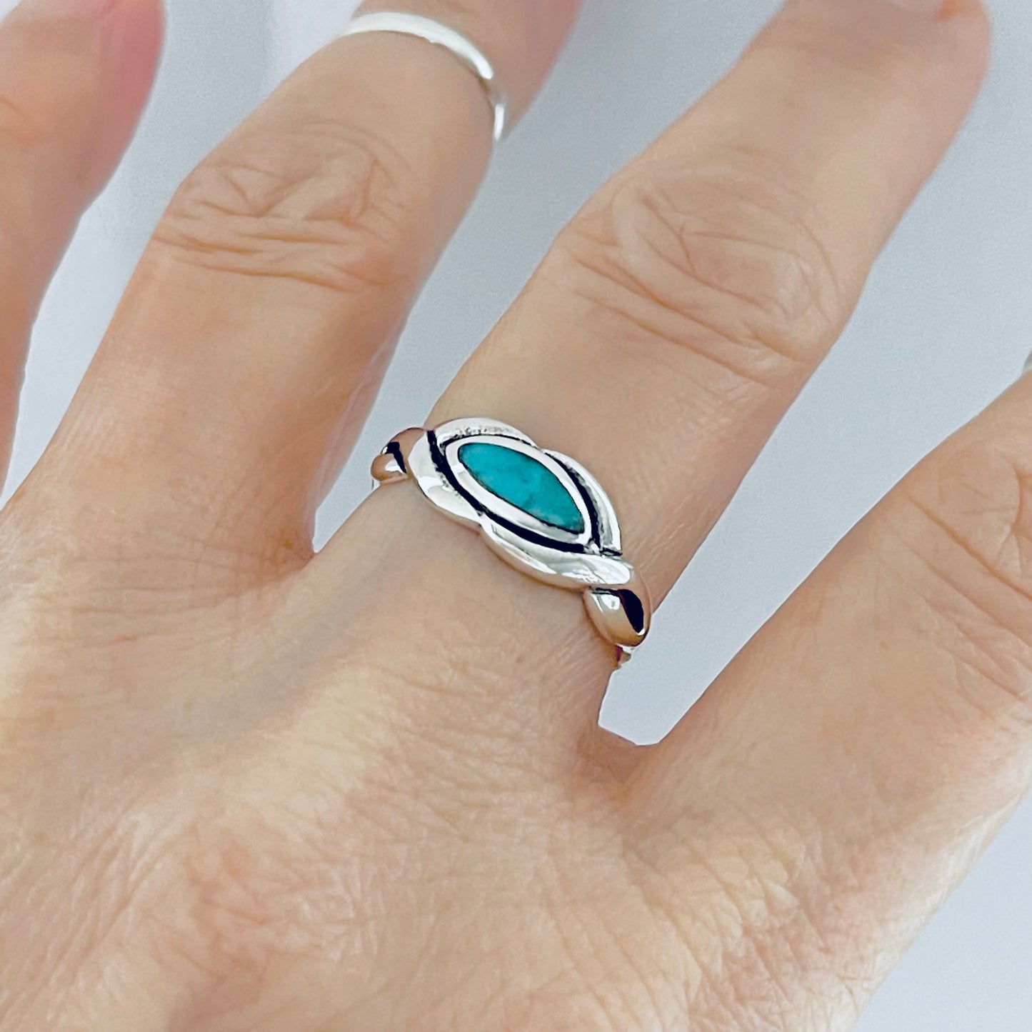 Sterling Silver Genuine Turquoise Infinity Eye Ring, Silver rings, Stone Jewelry