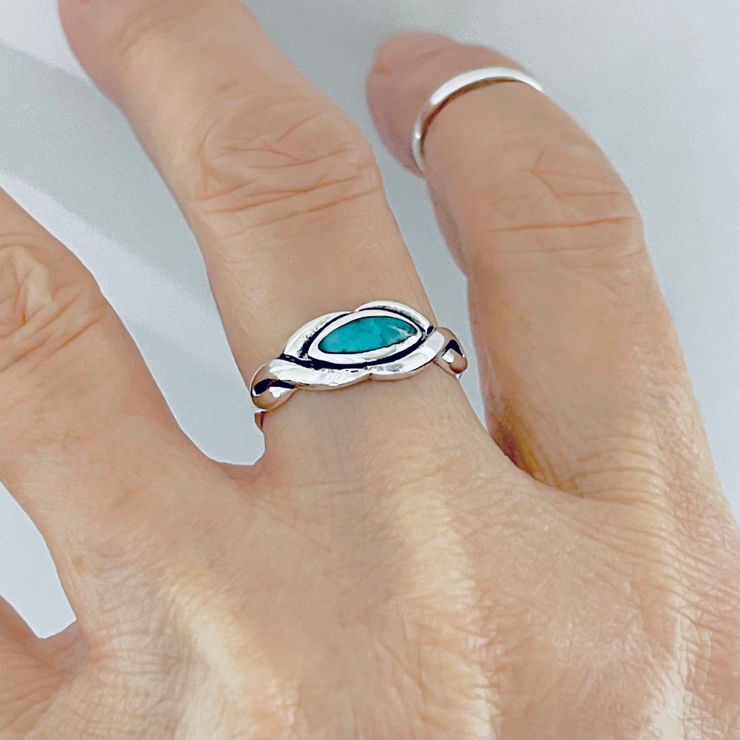 Sterling Silver Genuine Turquoise Infinity Eye Ring, Silver rings, Stone Jewelry