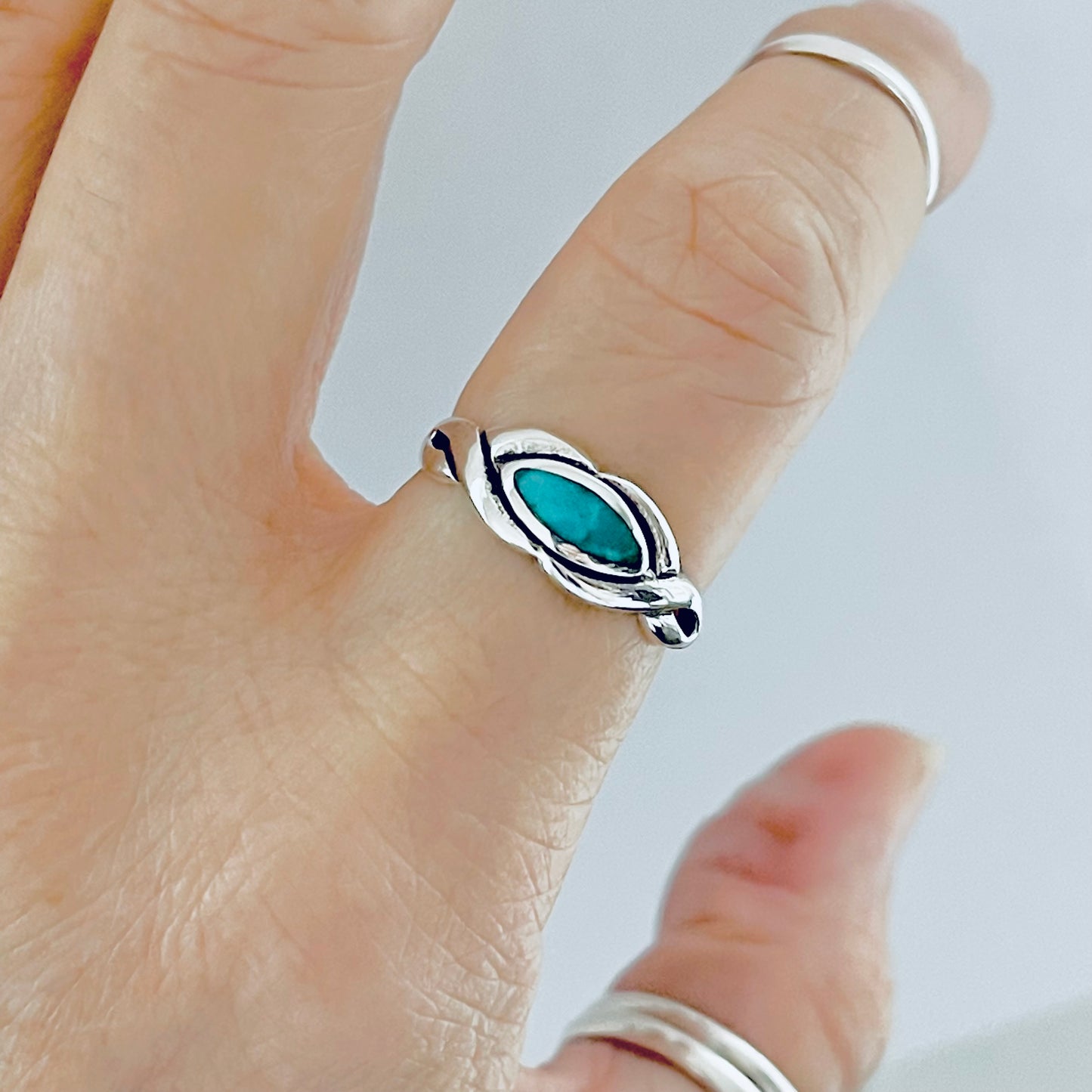 Sterling Silver Genuine Turquoise Infinity Eye Ring, Silver rings, Stone Jewelry