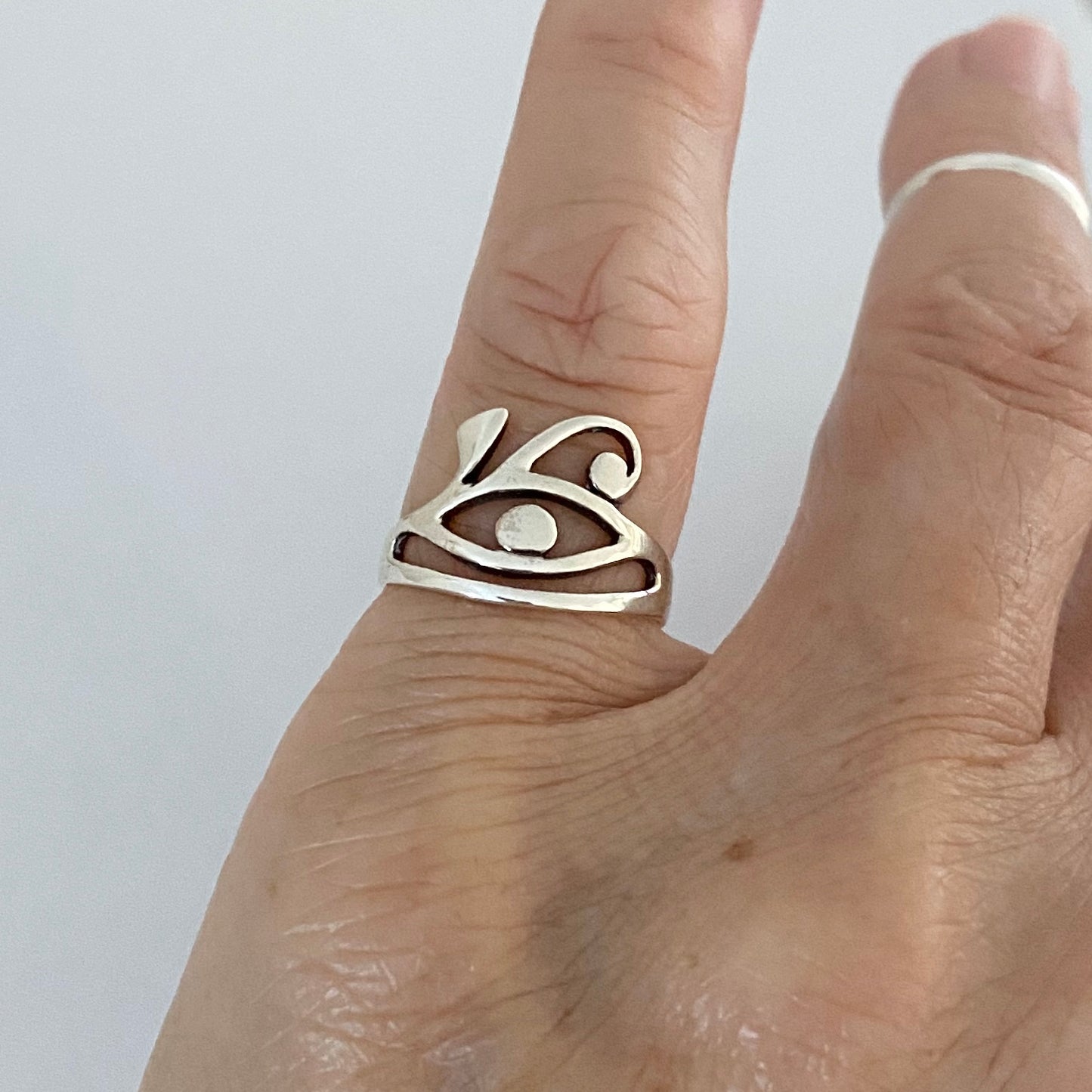 Sterling Silver Thin Delicate Ra Eye Ring, Eye of Horus Ring, Protection Silver Rings