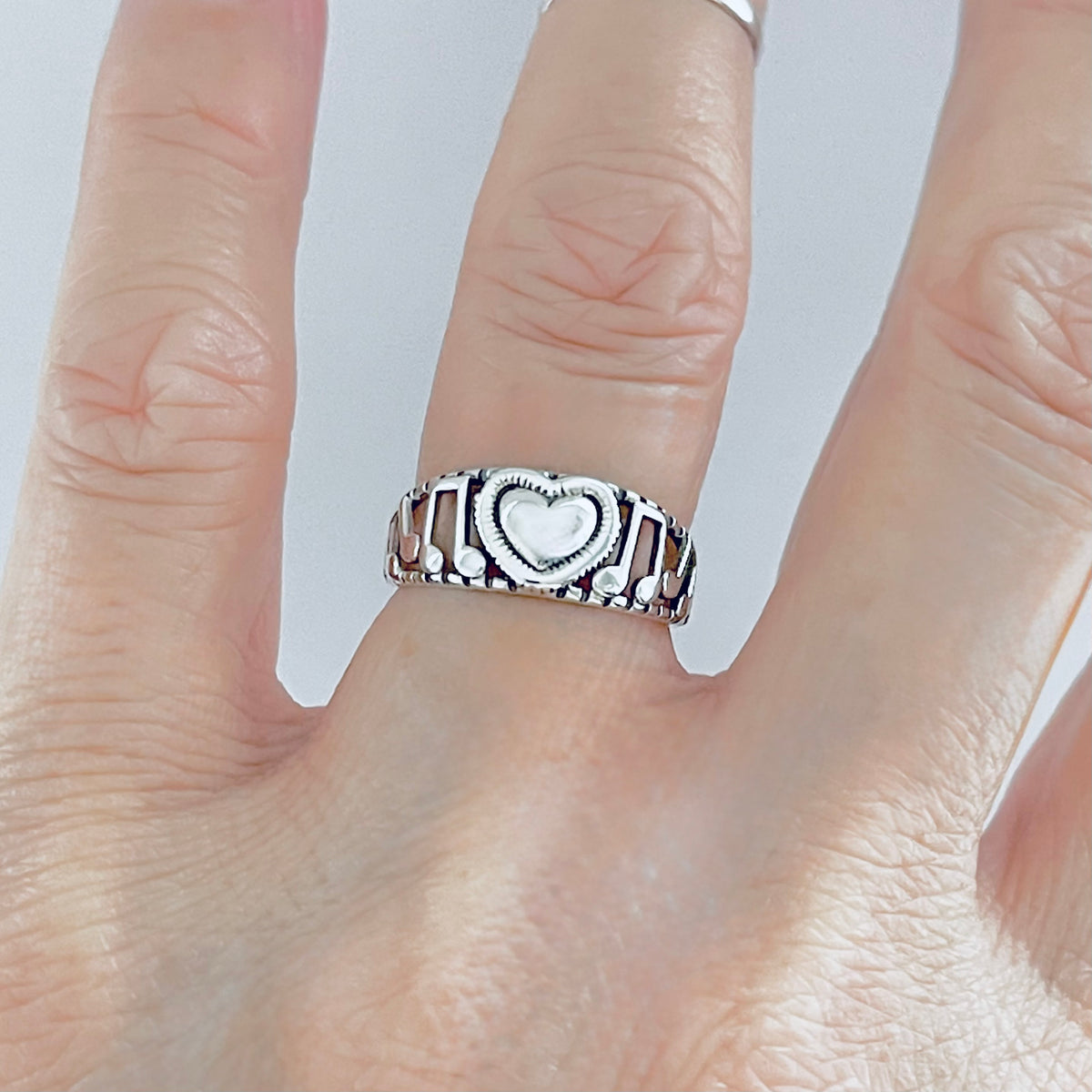 Sterling Silver Heart Music Note Ring, Musical Clef Notes Song Writer Silver Rings