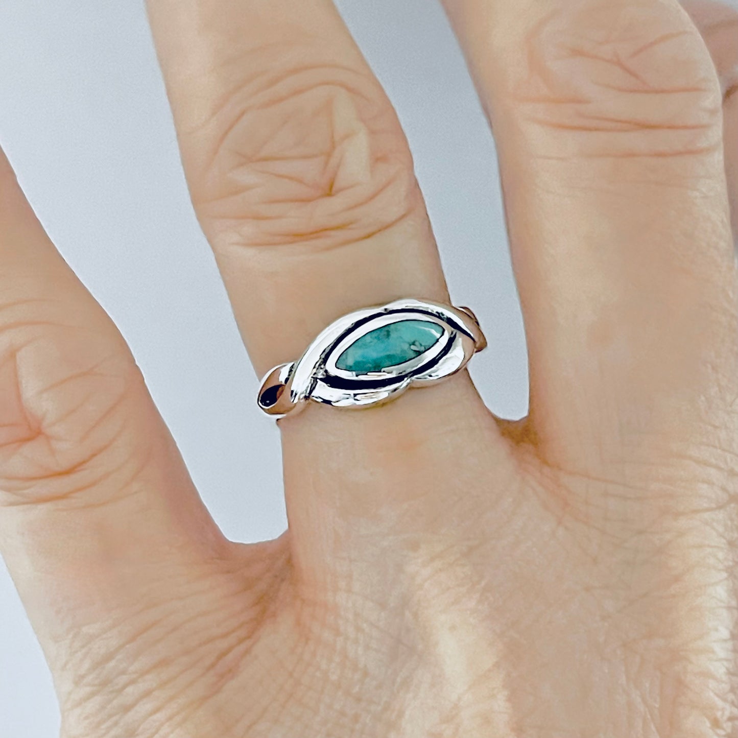 Sterling Silver Genuine Turquoise Infinity Eye Ring, Silver rings, Stone Jewelry