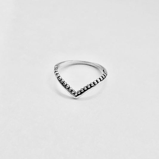 Sterling Silver V-Shape Dot Ring | Chevron Stackable Ring