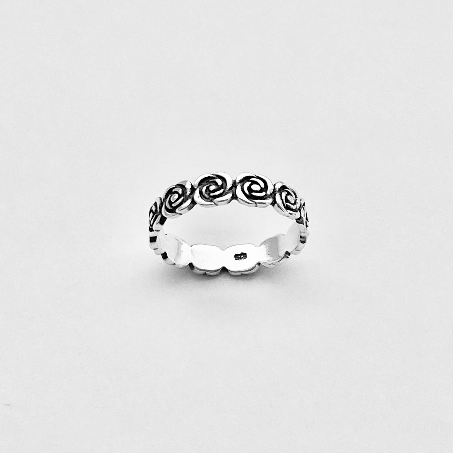 Sterling Silver Eternity Love Rose Ring, Stackable Wedding Bands, Floral Jewelry