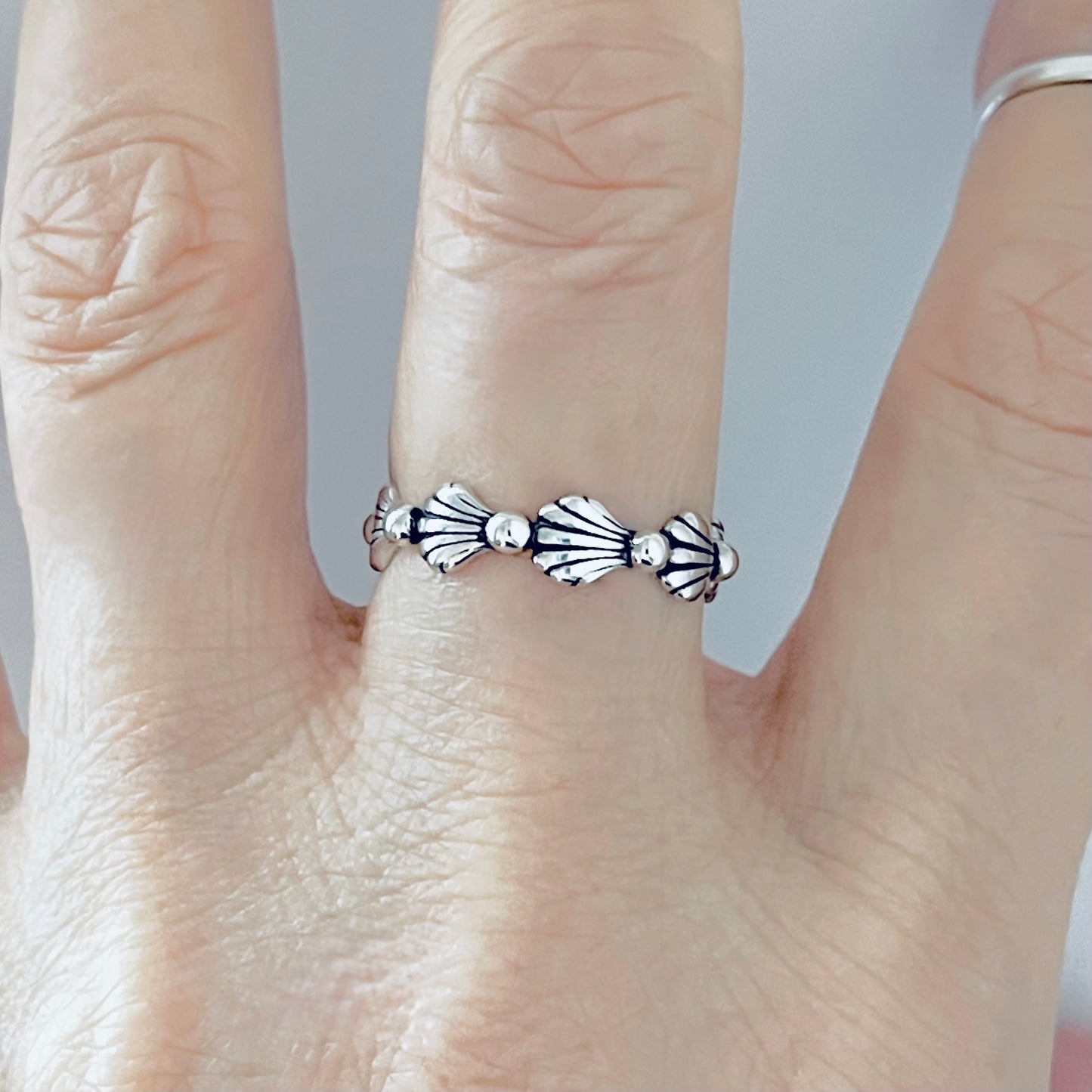 Sterling Silver Eternity Seashell Band, Ocean Jewelry, Beach Shells