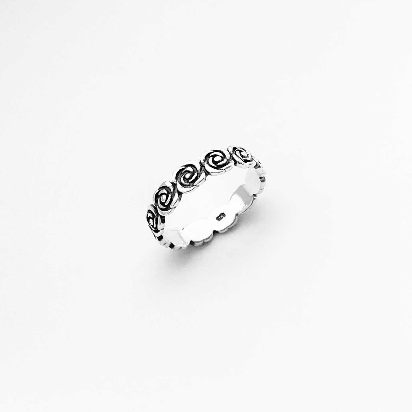 Sterling Silver Eternity Love Rose Ring, Stackable Wedding Bands, Floral Jewelry