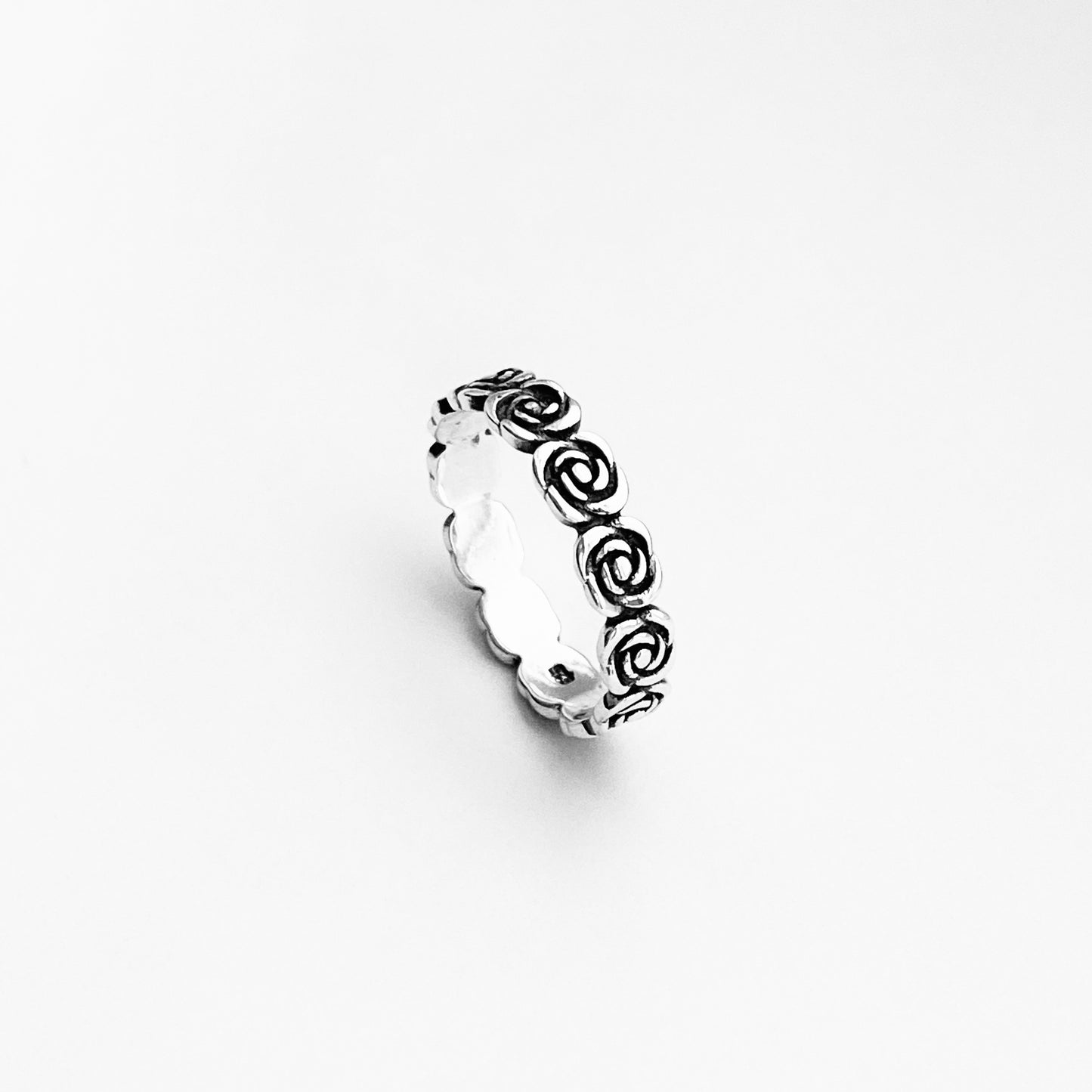 Sterling Silver Eternity Love Rose Ring, Stackable Wedding Bands, Floral Jewelry