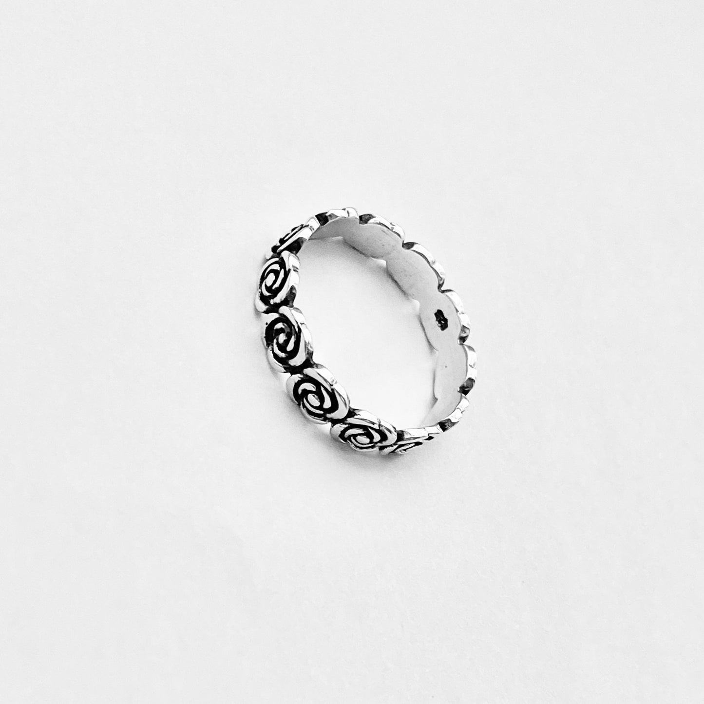 Sterling Silver Eternity Love Rose Ring, Stackable Wedding Bands, Floral Jewelry