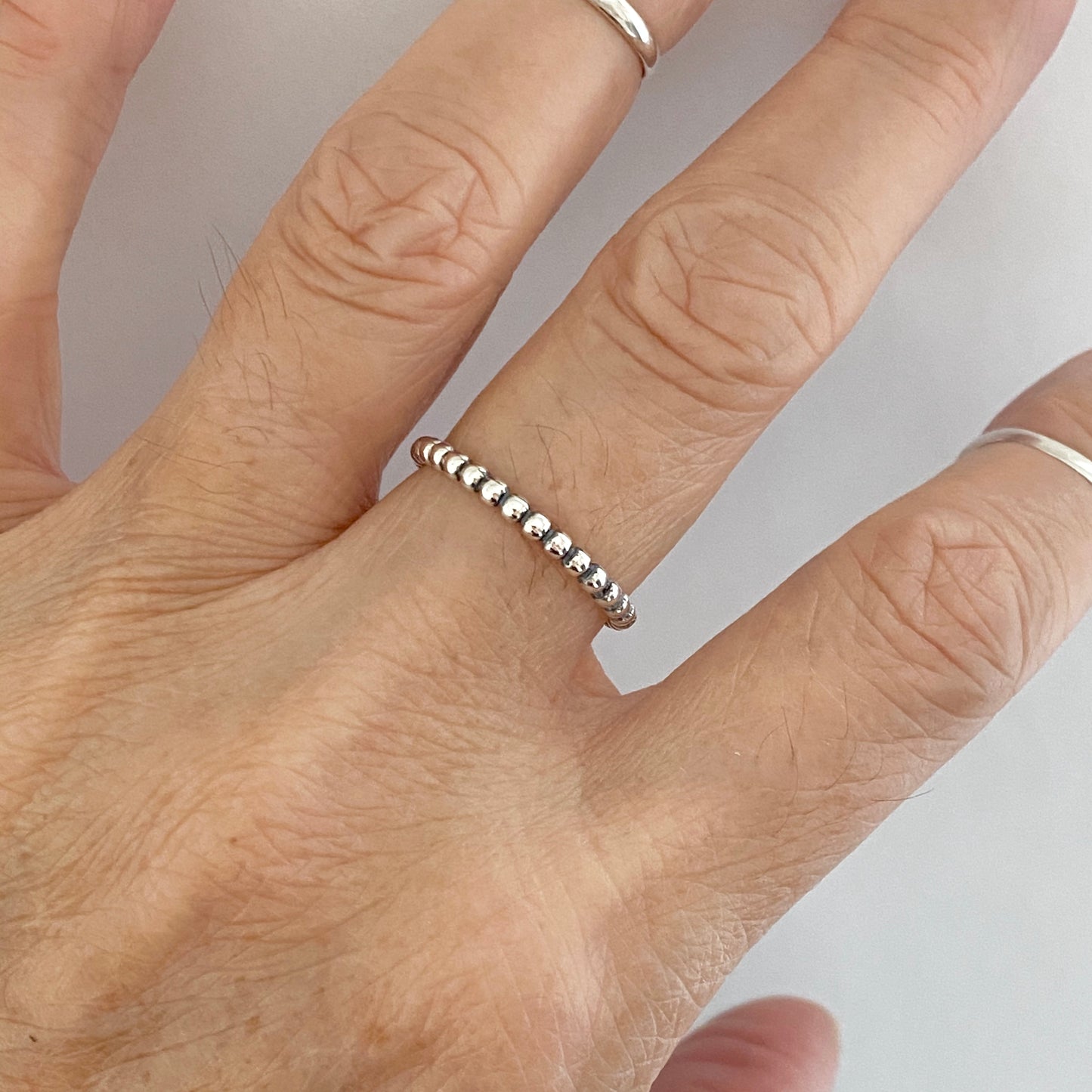 Sterling Silver Eternity Bead Ring, Stackable Silver Rings, Wedding Band