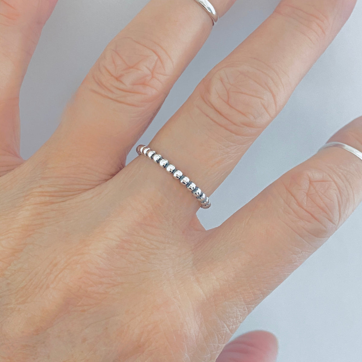 925 Sterling Silver Eternity Bead Ring | Dainty Stackable Beaded Wedding Band