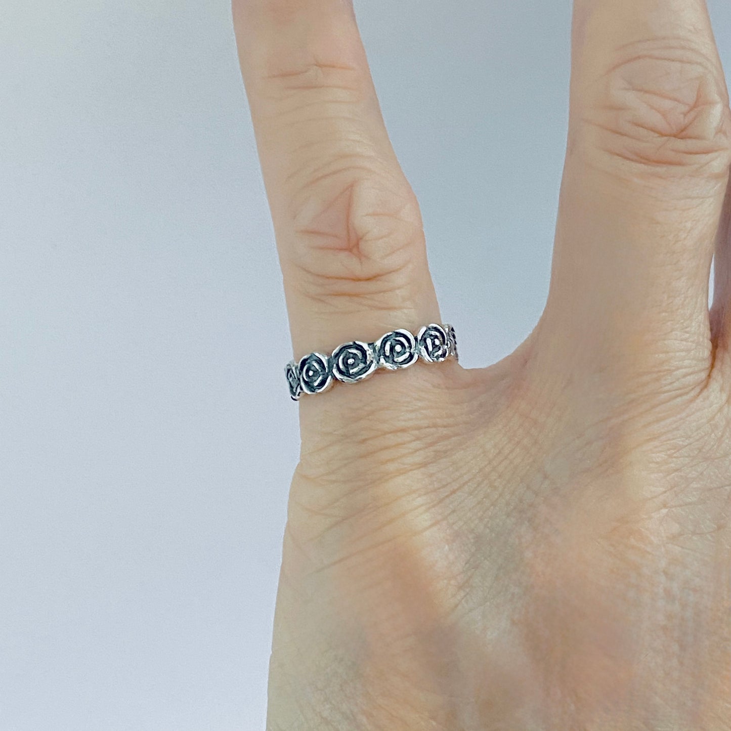 Sterling Silver Eternity Love Rose Ring, Stackable Wedding Bands, Floral Jewelry