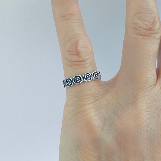 Sterling Silver Eternity Love Rose Ring, Stackable Wedding Bands, Floral Jewelry