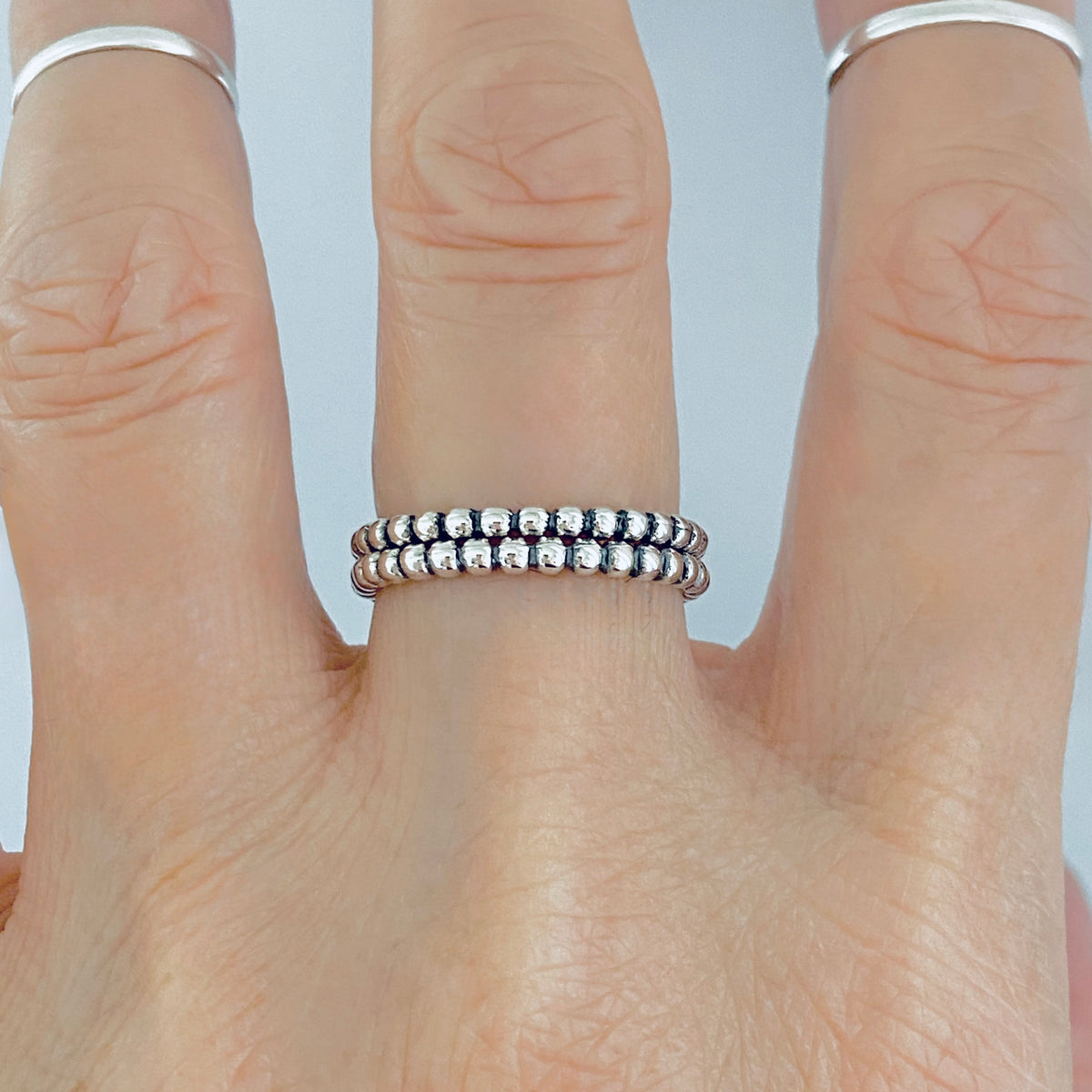 925 Sterling Silver Eternity Bead Ring | Dainty Stackable Beaded Wedding Band