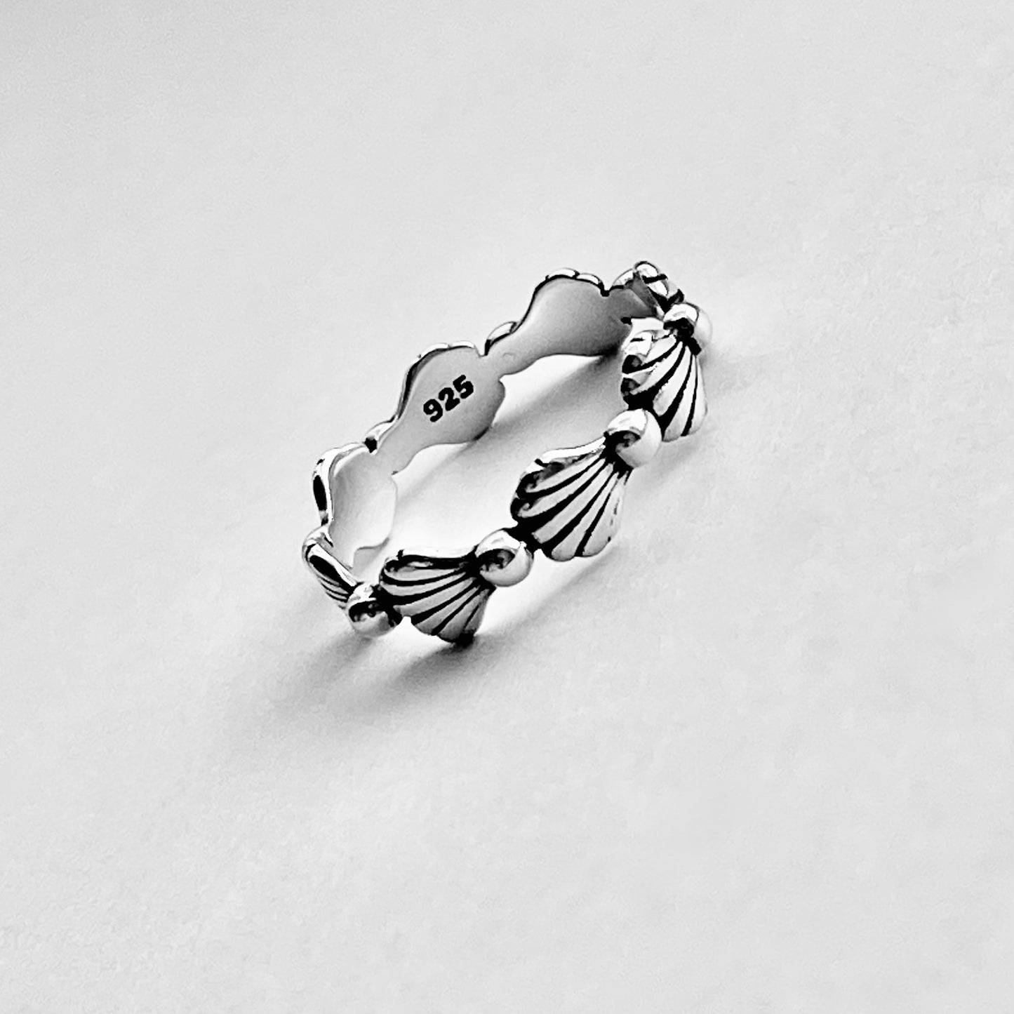 Sterling Silver Eternity Seashell Band, Ocean Jewelry, Beach Shells