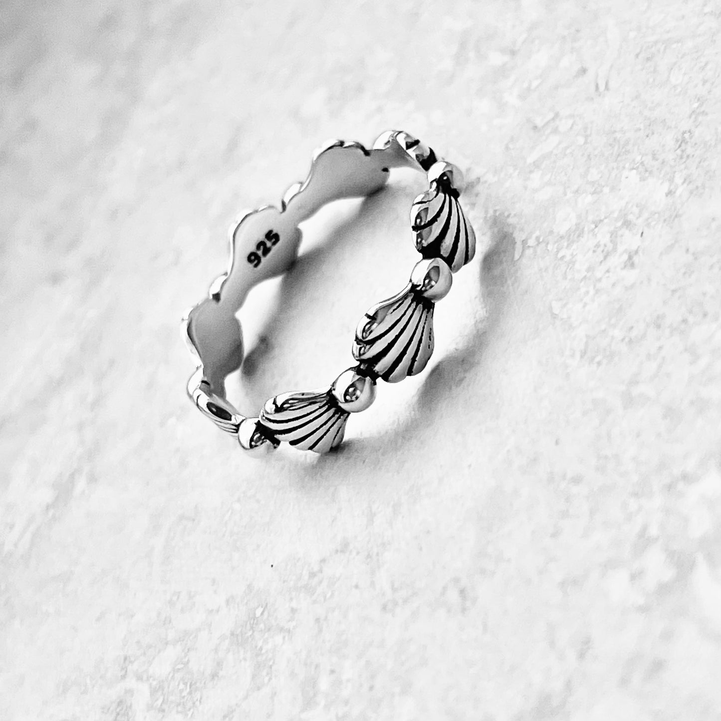 Sterling Silver Eternity Seashell Band, Ocean Jewelry, Beach Shells