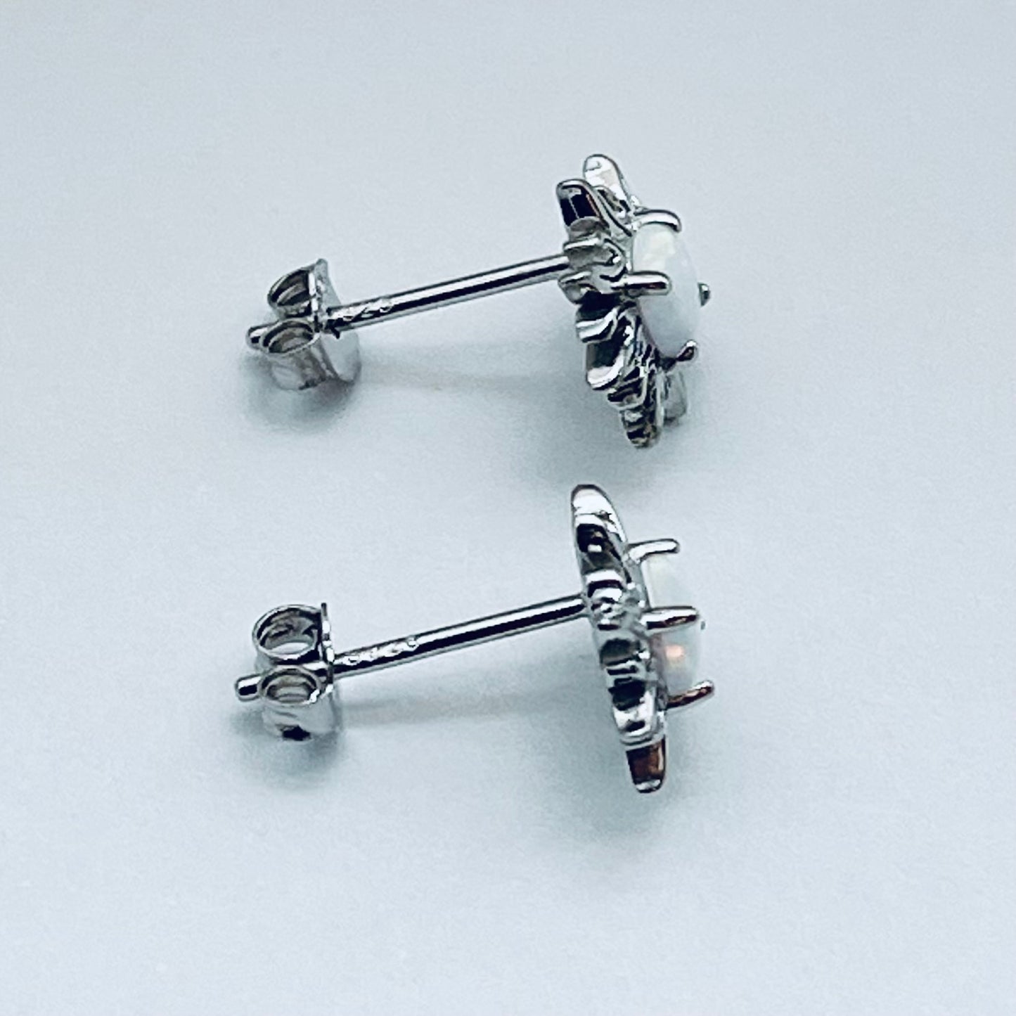 Sterling Silver white Lab Opal Blazing Sun Earring, Opal Stud Earrings