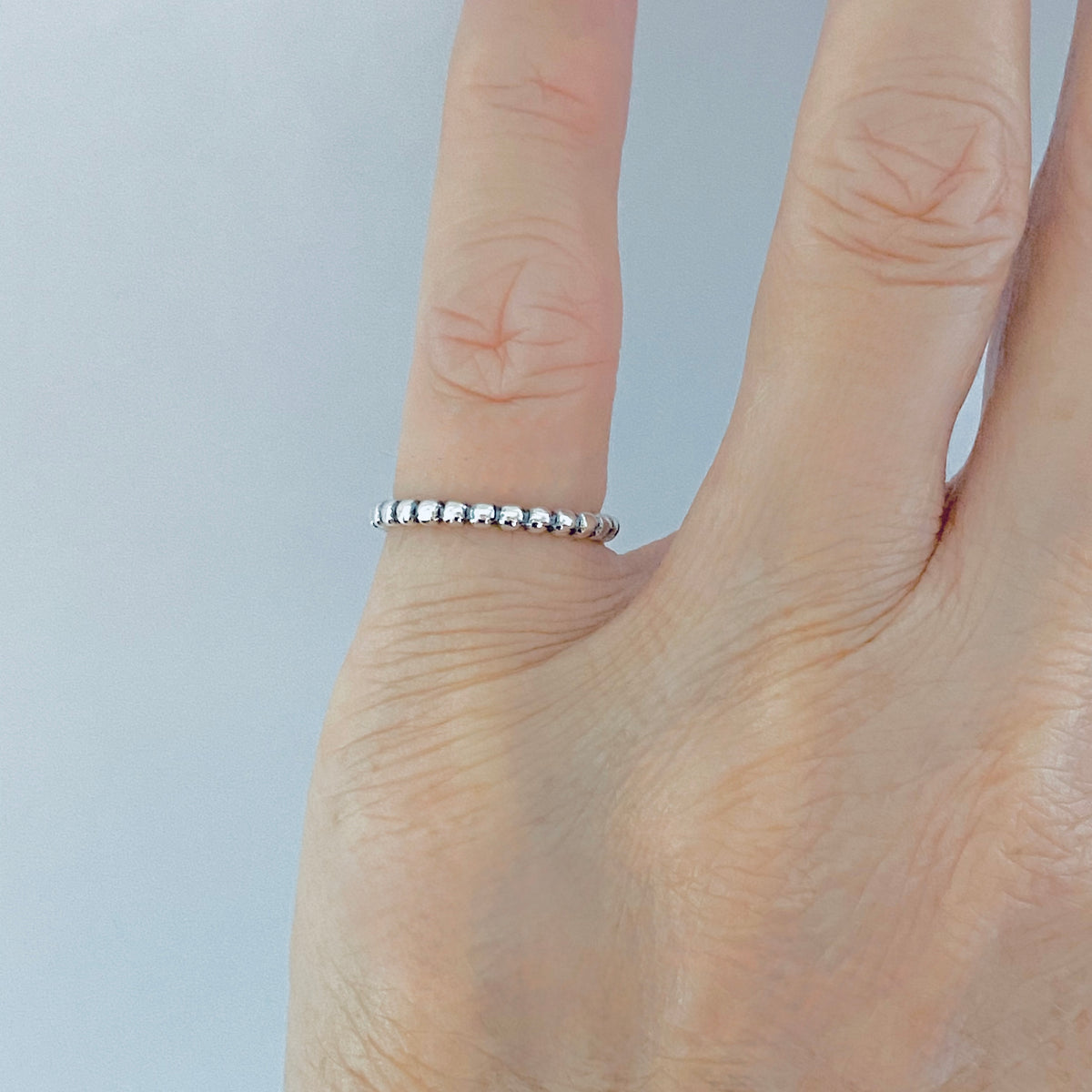 925 Sterling Silver Eternity Bead Ring | Dainty Stackable Beaded Wedding Band