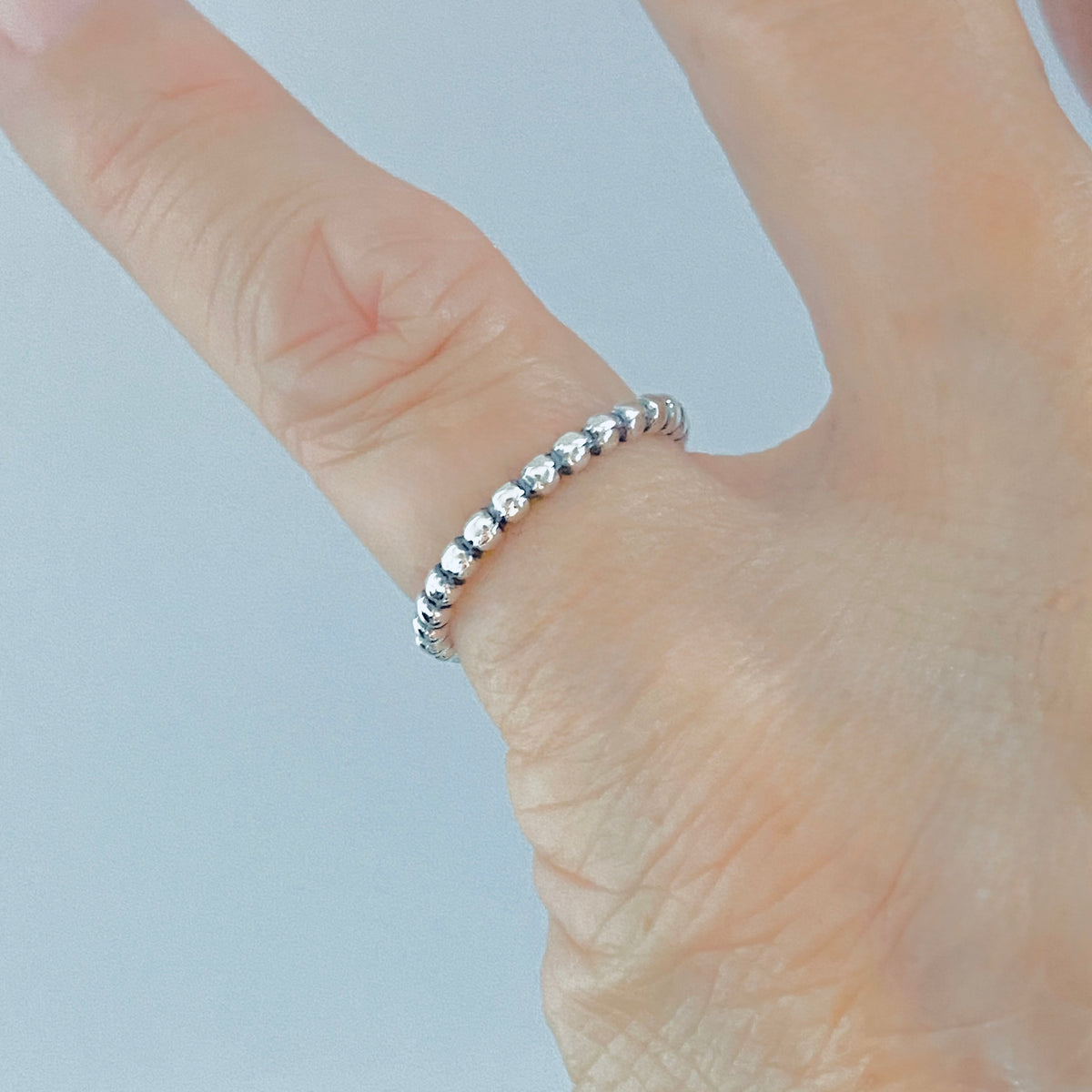 925 Sterling Silver Eternity Bead Ring | Dainty Stackable Beaded Wedding Band