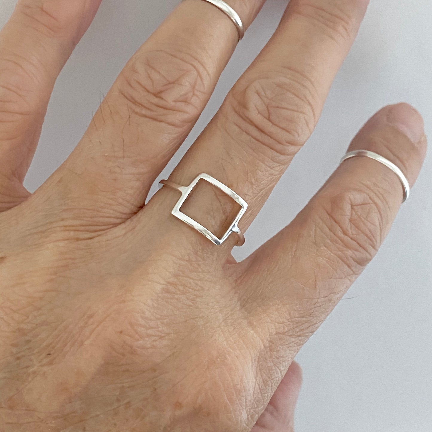 Sterling Silver Thin Open Square Ring, Delicate Ring, Halo Silver Rings, Dainty Box Ring