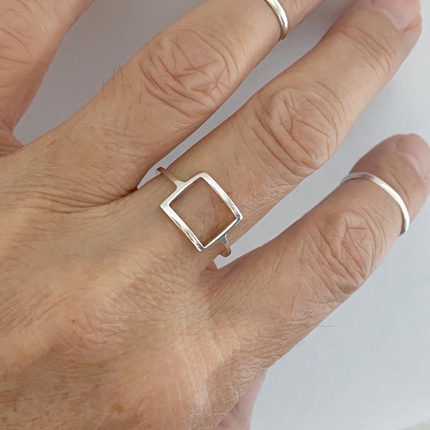 Sterling Silver Thin Open Square Ring, Delicate Ring, Halo Silver Rings, Dainty Box Ring