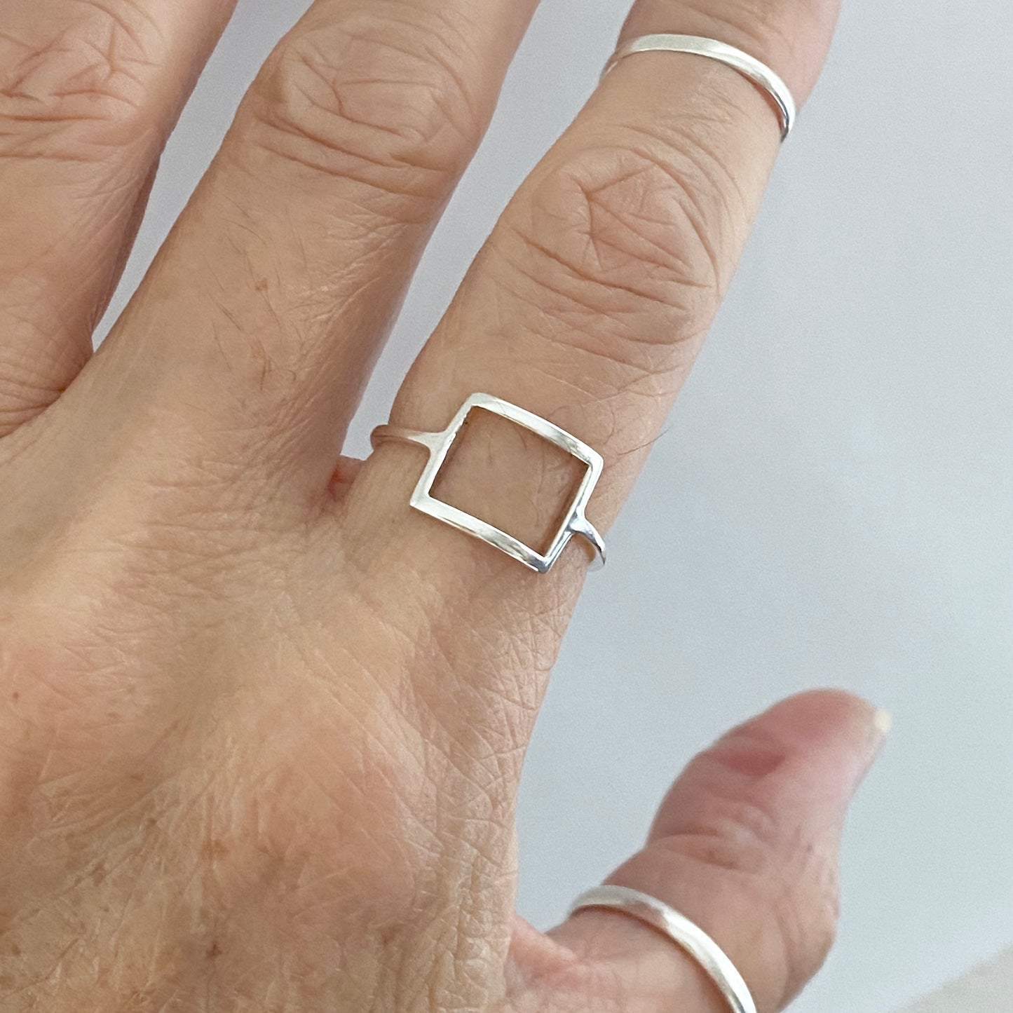 Sterling Silver Thin Open Square Ring, Delicate Ring, Halo Silver Rings, Dainty Box Ring