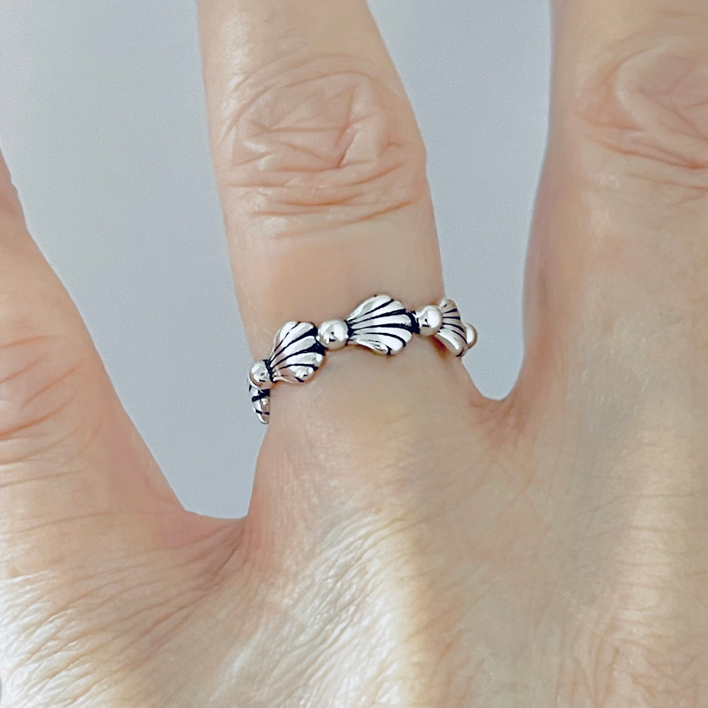 Sterling Silver Eternity Seashell Band, Ocean Jewelry, Beach Shells