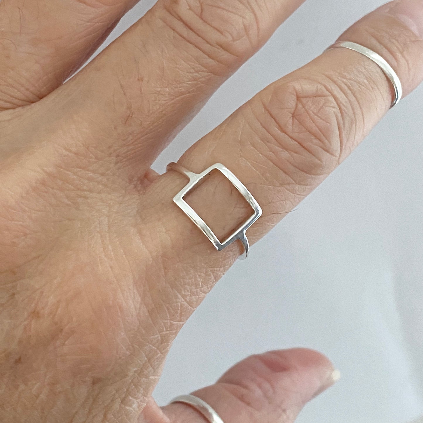 Sterling Silver Thin Open Square Ring, Delicate Ring, Halo Silver Rings, Dainty Box Ring