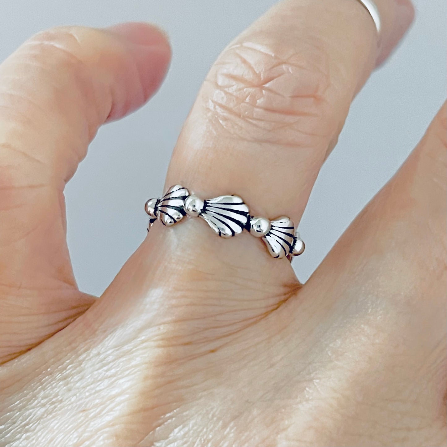 Sterling Silver Eternity Seashell Band, Ocean Jewelry, Beach Shells