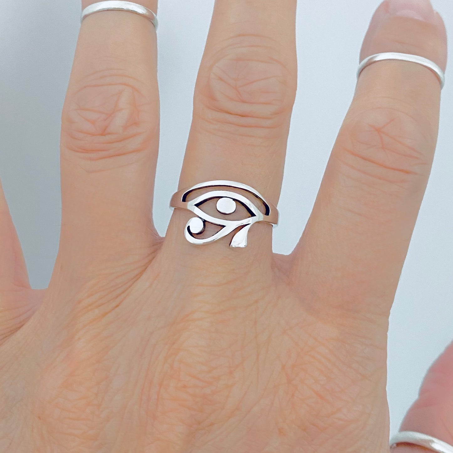 925 Sterling Silver Thin Eye of Ra Ring | Dainty Eye of Horus Protection Silver Rings
