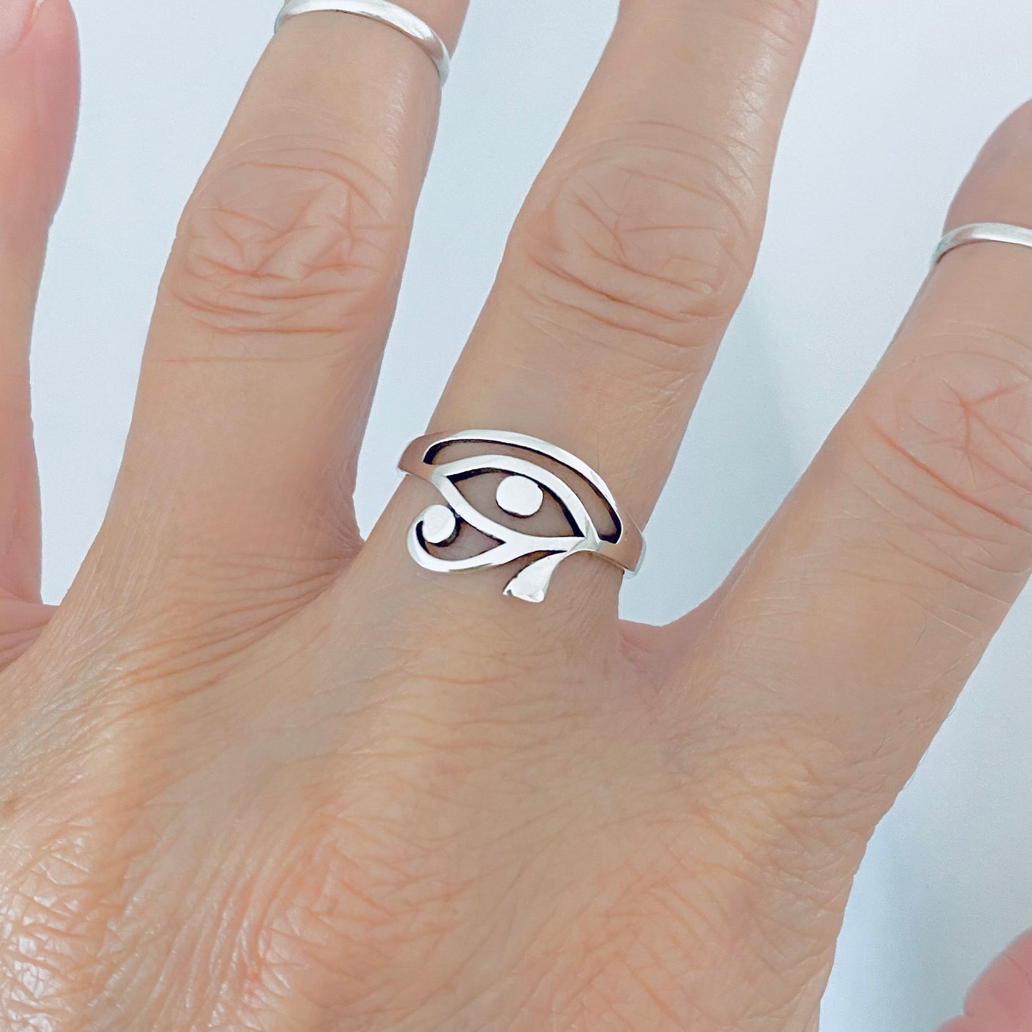 925 Sterling Silver Thin Eye of Ra Ring | Dainty Eye of Horus Protection Silver Rings